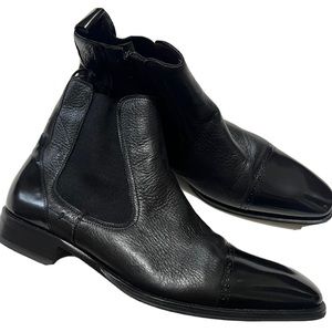 Mezlan 10.5M black cap toe Chelsea boots zip leather